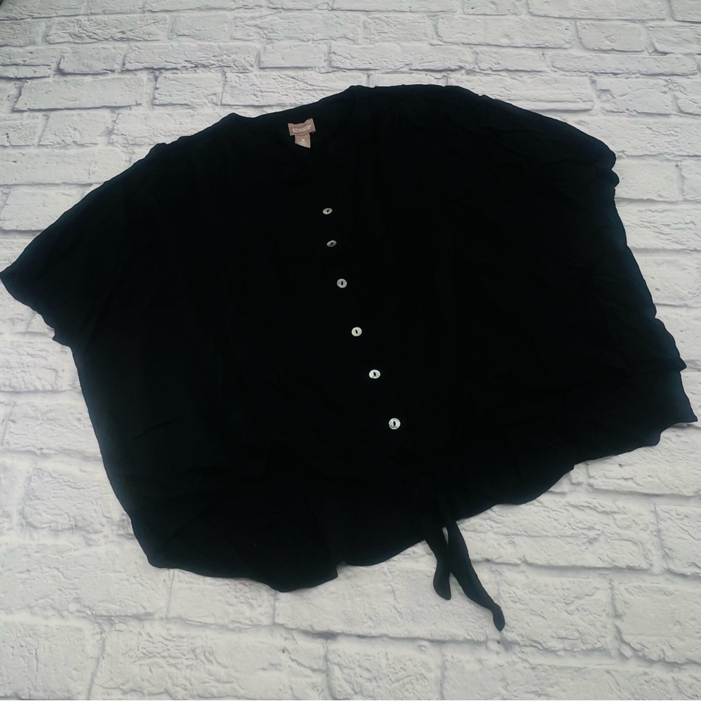 Chico's Womans Size 3 / 16 Knit Cap Sleeve Shirt Tie Waist Boho